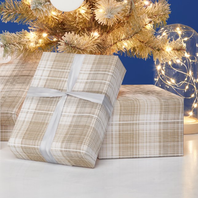Papel De Presente Padrão Xadrez de Linho Bege Creme Neutro (Feriados)