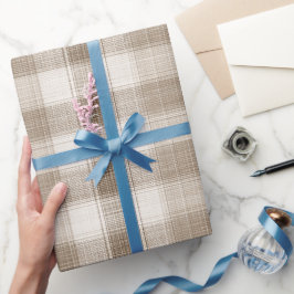 Papel De Presente Padrão Xadrez de Linho Bege Creme Suave em Vidraça