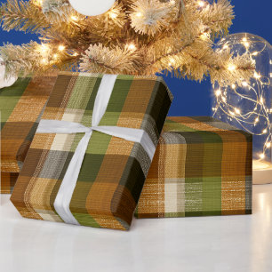 Papel De Presente Padrão Xadrez de Musgo Verde Marrom Floresta