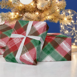 Papel De Presente Padrão Xadrez de Natal Vermelho Verde Neve