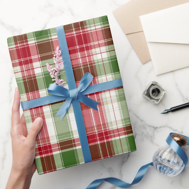 Papel De Presente Padrão Xadrez de Natal Vermelho Verde Neve (Presentear)