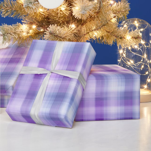 Papel De Presente Padrão Xadrez de Neblina Suave Lavanda Roxa (Feriados)