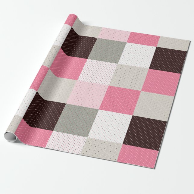 Papel De Presente Padrão Xadrez de Remendo (Desenrolado)