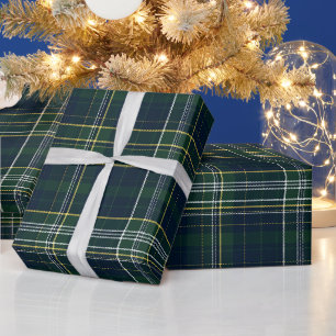 Papel De Presente Padrão Xadrez de Tartã Verde Floresta Azul-Marinho