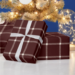 Papel De Presente Padrão xadrez desenhado à mão em vinho marrom