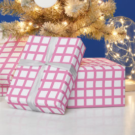 Papel De Presente Padrão xadrez em grade rosa moderno branco xadrez