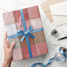 Papel De Presente Padrão Xadrez em Madeira de Celeiro Vermelho Branc