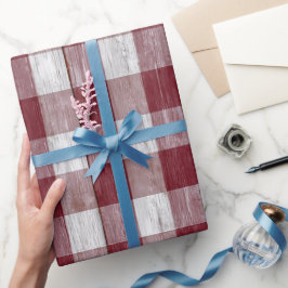 Papel De Presente Padrão Xadrez em Madeira de Celeiro Vermelho Branc