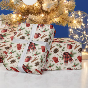 Papel De Presente Padrão xadrez festivo e aconchegante de Natal