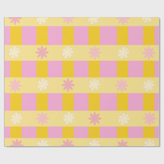 Papel De Presente Padrão Xadrez Floral Colorido Retrô