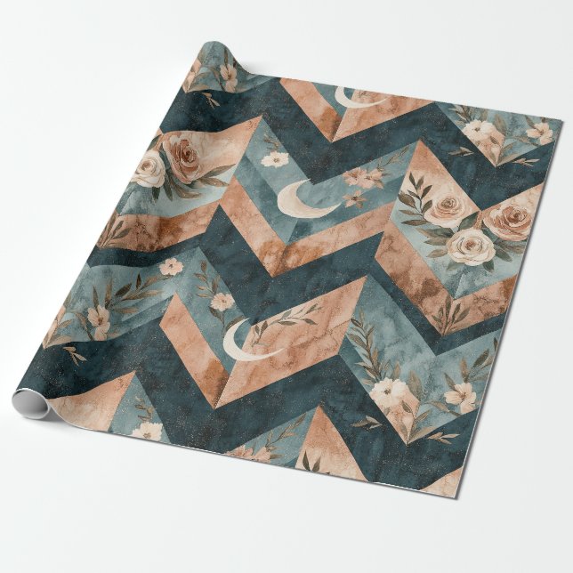 Papel De Presente Padrão Xadrez Floral Lua Rústica (8) (Desenrolado)