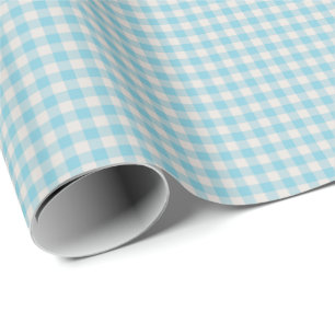 Papel De Presente Padrão Xadrez Ginga Azul Claro Vintage Fofo