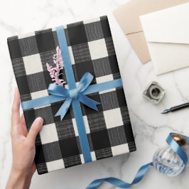 Papel De Presente Padrão Xadrez Ginga Preto Branco Minimalista Moder