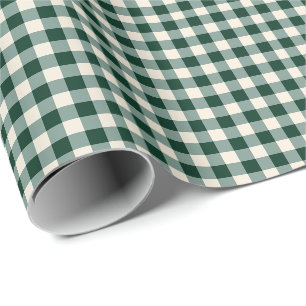 Papel De Presente Padrão Xadrez Ginga Verde e Bege