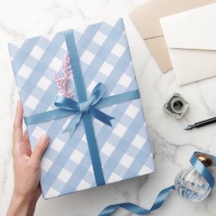 Papel De Presente Padrão Xadrez Gingham Azul Pastel Clássico