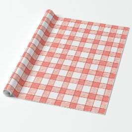 Papel De Presente Padrão Xadrez Gingham Grande Vermelho e Branco