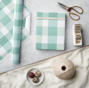 Papel De Presente Padrão Xadrez Gingham Verde Menta Suave Branco Fre