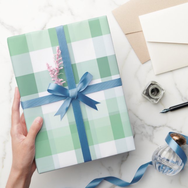 Papel De Presente Padrão Xadrez Gingham Verde Menta Suave Branco Fre (Presentear)