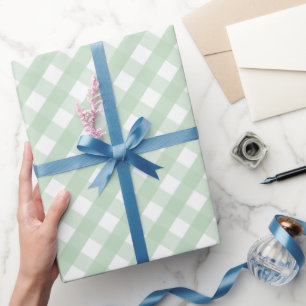 Papel De Presente Padrão Xadrez Gingham Verde Pastel Clássico