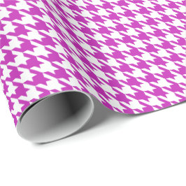 Papel De Presente Padrão Xadrez Houndstooth Roxo e Branco Clássico 