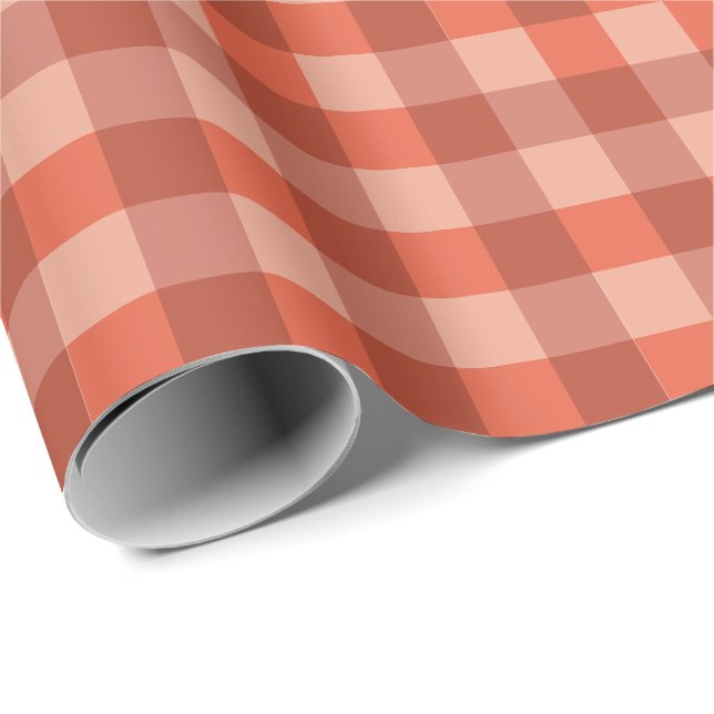 Papel De Presente Padrão Xadrez Laranja Peach Fuzz (Ponta do rolo)