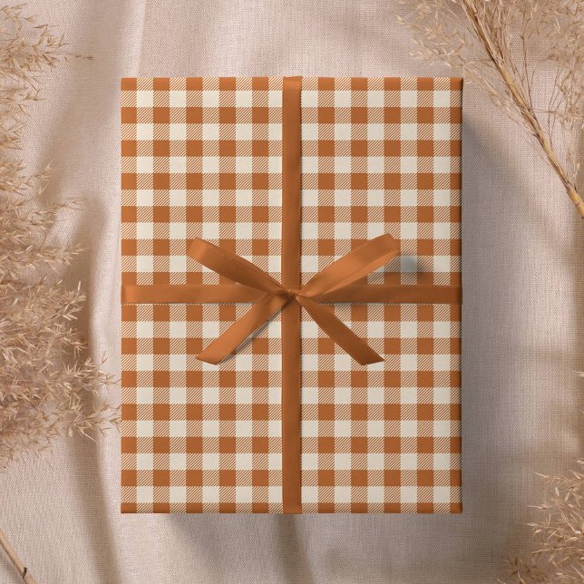 Papel De Presente Padrão Xadrez Laranja Queimado de Outono (Criador carregado)