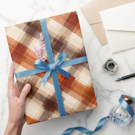 Papel De Presente Padrão Xadrez Laranja Queimado Marrom Creme de Out