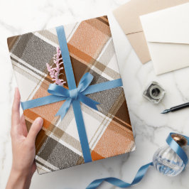 Papel De Presente Padrão Xadrez Laranja Queimado Marrom Creme de Out