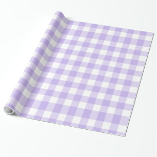 Papel De Presente Padrão Xadrez Lavanda e Branco Country Chic