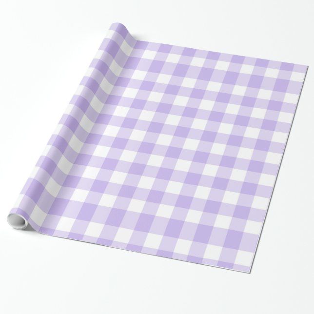 Papel De Presente Padrão Xadrez Lavanda e Branco Country Chic (Desenrolado)