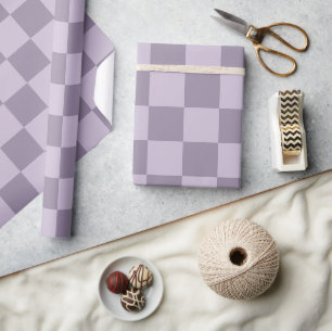 Papel De Presente Padrão Xadrez Lavanda Suave Minimalista