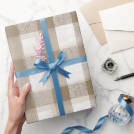 Papel De Presente Padrão Xadrez Macio Bege Branco Farmhouse Buffalo