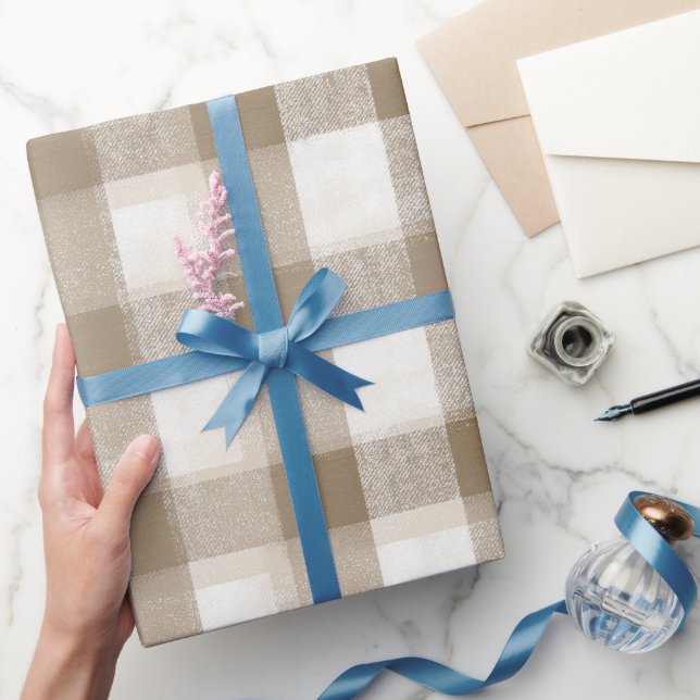 Papel De Presente Padrão Xadrez Macio Bege Branco Farmhouse Buffalo (Presentear)