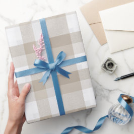 Papel De Presente Padrão Xadrez Macio Bege Branco Farmhouse Buffalo