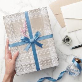 Papel De Presente Padrão Xadrez Minimalista Bege Branco de Linho Mac