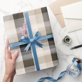 Papel De Presente Padrão Xadrez Mínimo Preto Bege Areia Fina