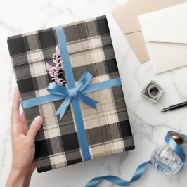 Papel De Presente Padrão Xadrez Mínimo Preto Bege Areia Fina Plaid