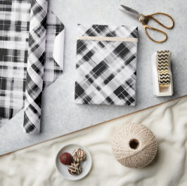 Papel De Presente Padrão Xadrez Monocromático Branco Chic Preto Marf
