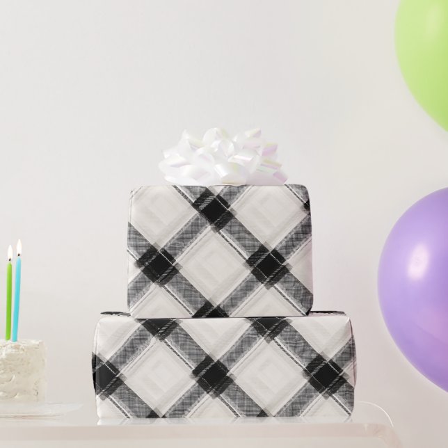 Papel De Presente Padrão Xadrez Monocromático Branco Preto Marfim Ch (Presentes para festas)