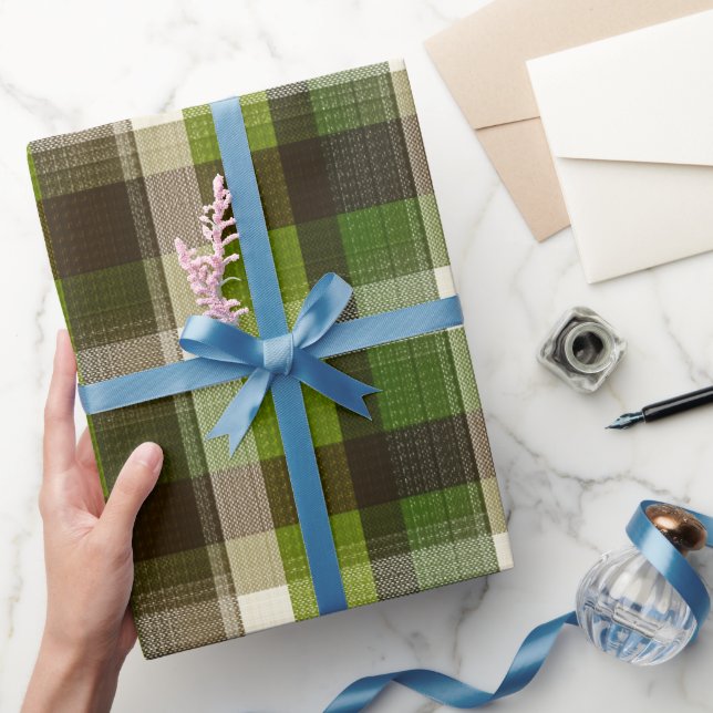 Papel De Presente Padrão Xadrez Musgo Verde Marrom Floresta (Presentear)