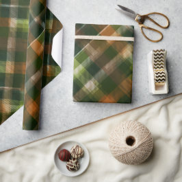 Papel De Presente Padrão Xadrez Musgo Verde Marrom Floresta