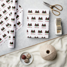 Papel De Presente Padrão Xadrez Natal Feliz Árvore de Natal