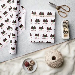 Papel De Presente Padrão Xadrez Natal Feliz Árvore de Natal