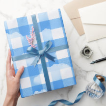 Padrão Xadrez Nuvem Gingham Azul Branco de Verão