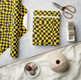Papel De Presente Padrão xadrez ondulado amarelo retrô dos anos 70