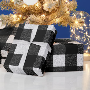 Papel De Presente Padrão Xadrez Preto Branco Clássico de Buffalo Nev