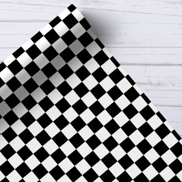 Papel De Presente Padrão Xadrez Preto e Branco