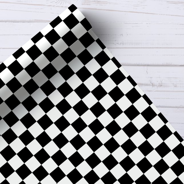 Papel De Presente Padrão Xadrez Preto e Branco (Criador carregado)