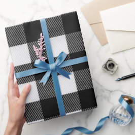Papel De Presente Padrão Xadrez Preto e Branco Clássico de Buffalo N