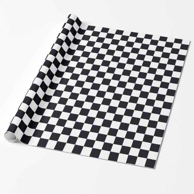 Papel De Presente Padrão Xadrez Preto e Branco Grande (Desenrolado)